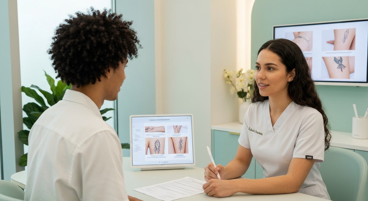 Modern med-spa tattoo removal consultation